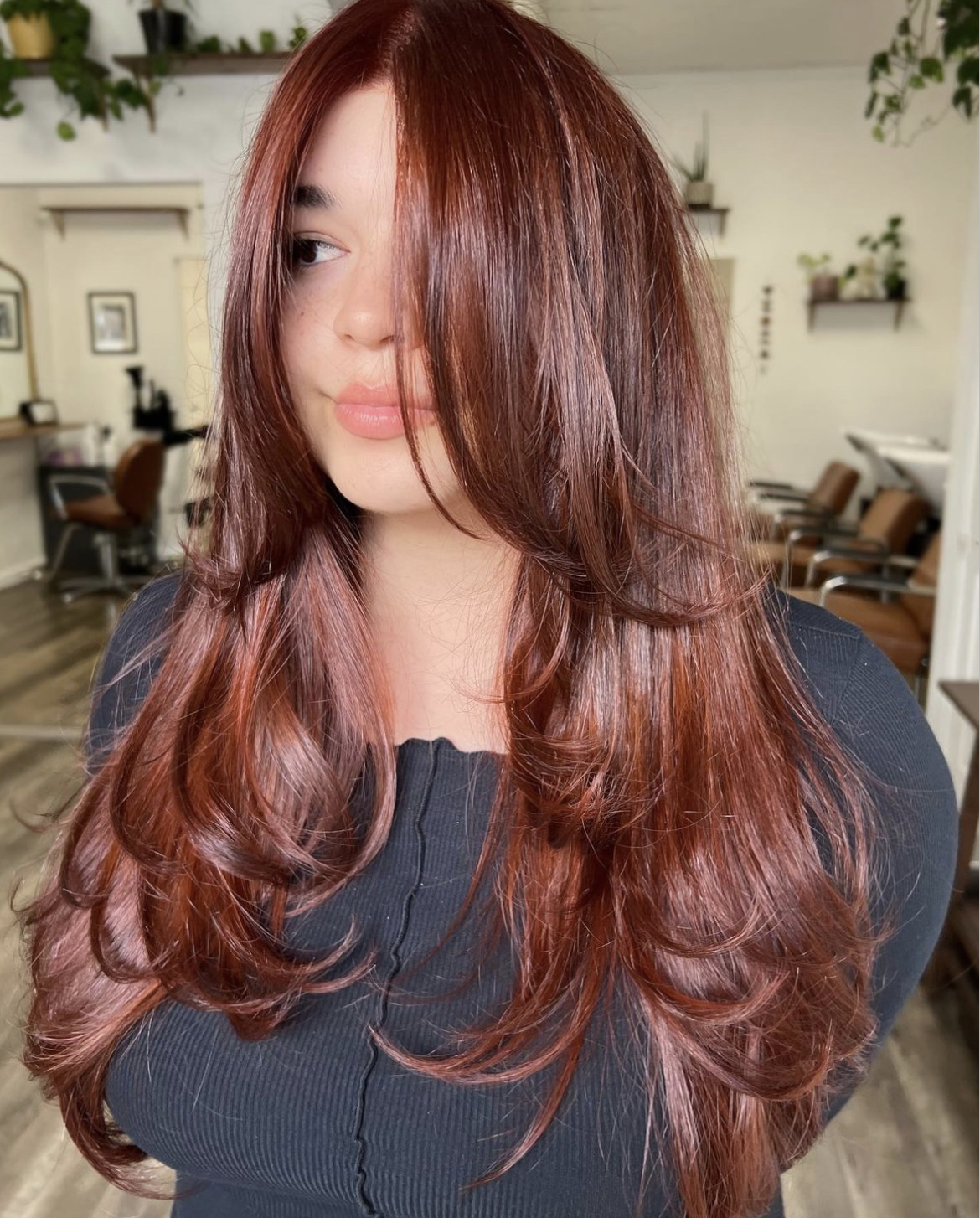 Red hair long haircut